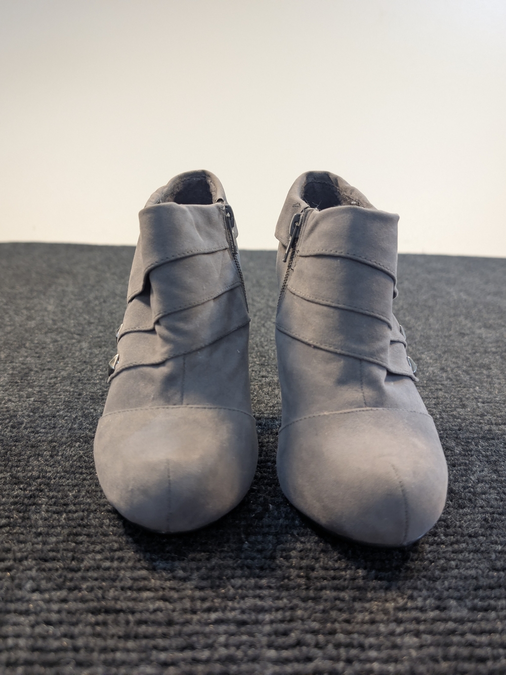 BAMBOO Gray Layered Ankle Booties with Side Zip